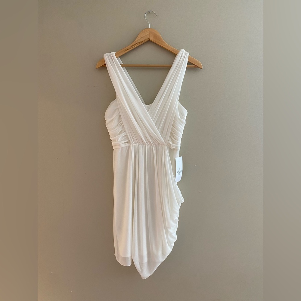 White ruched cocktail dress